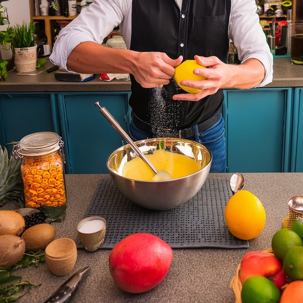 Kucharz mieszający garnek